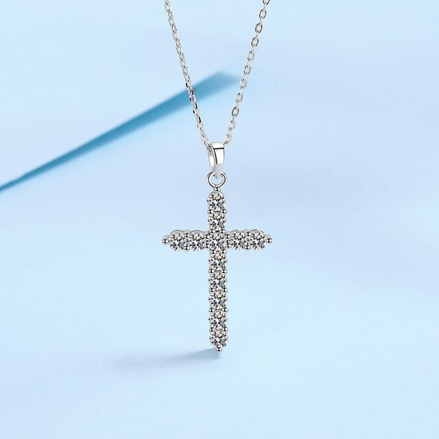 Sterling Moissanite Cross Diamond Necklace