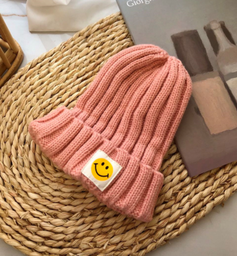 Baby /Toddler Ribbed Knit Smile Face Beanie "LOVE SMILE"