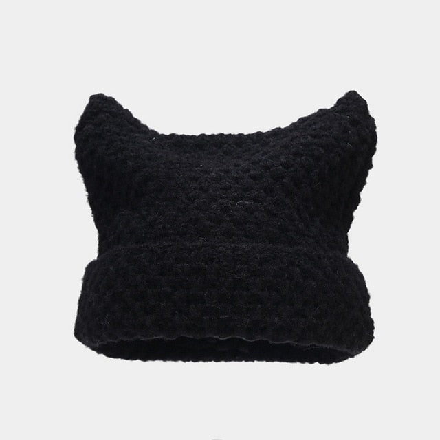 Striped Horned Streetwear Knitted Beanie