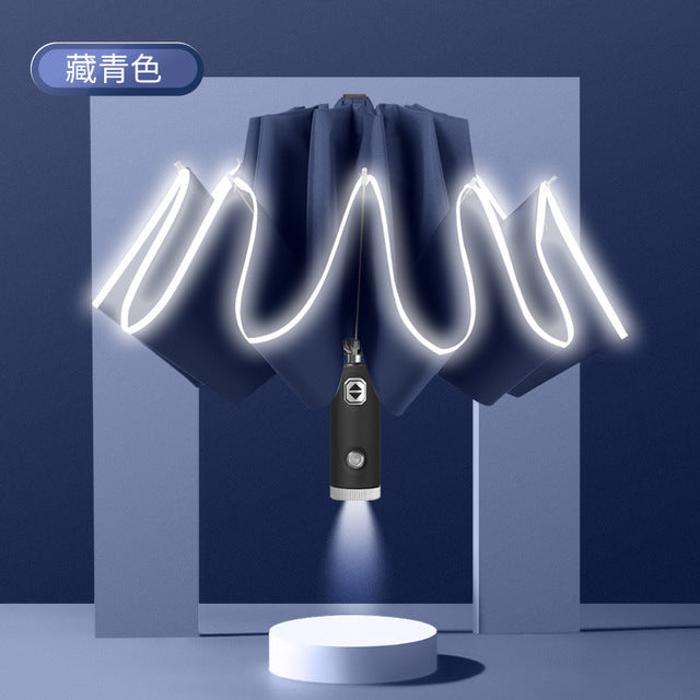 Automatic Umbrella with Reflective Stripe Reverse Led Light