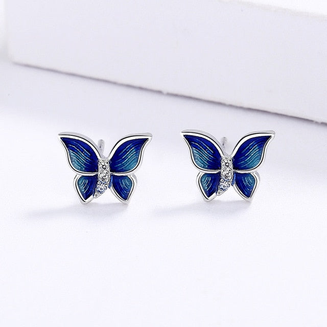 Blue Enamel  Butterfly  Necklace