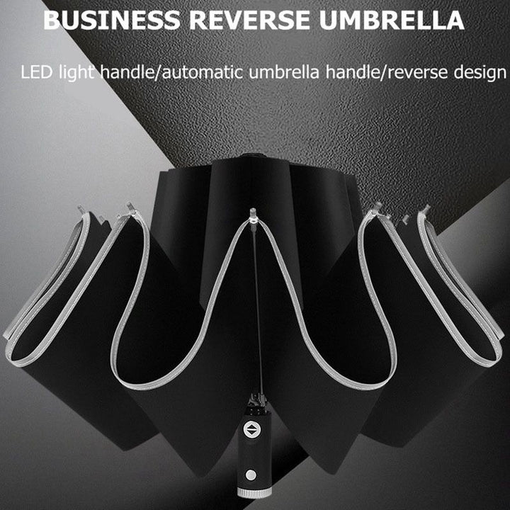 Automatic Umbrella with Reflective Stripe Reverse Led Light