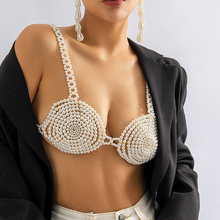 SEXY White Beaded Pearl Corset Bra