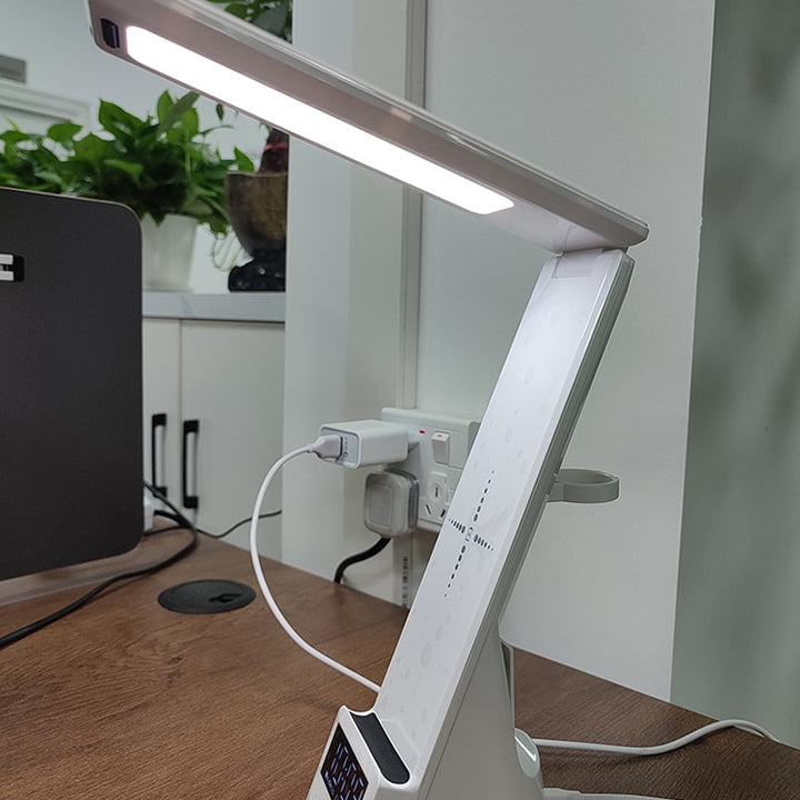 LED Desk Lamp Wireless Charger, Alarm Clock and Time Display