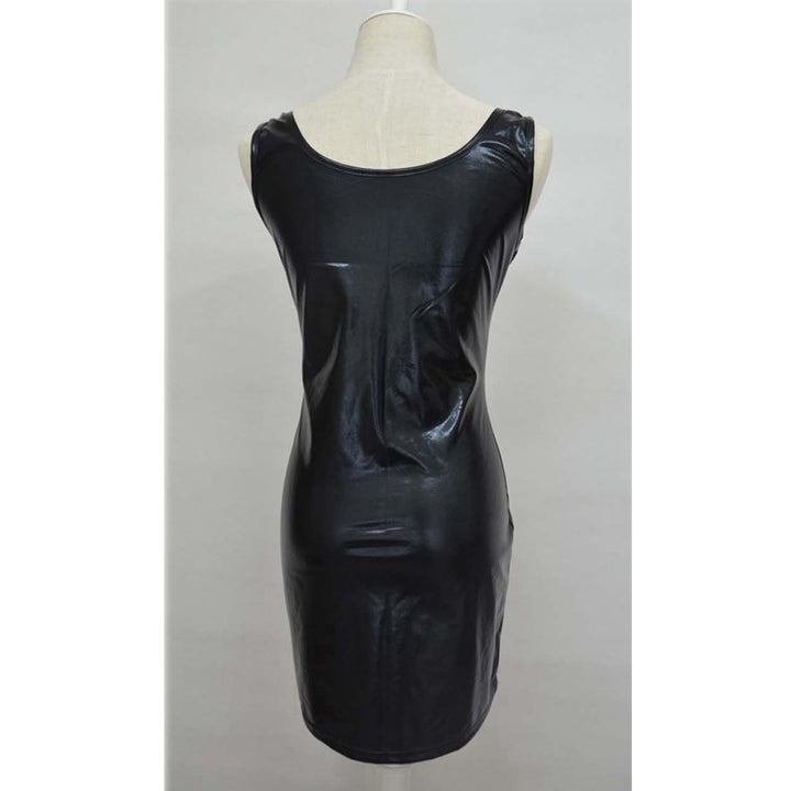 Women Sexy Wetlook Faux Leather Bodycon Dress