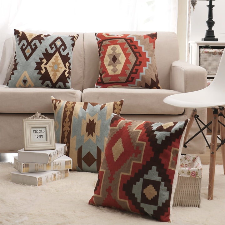 Kilim Pattern Cushion Cover Embroidery Throw Pillow Cover for Sofa, Couch